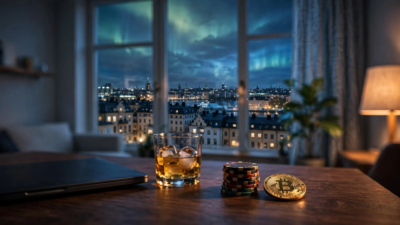 Kryptovaluta och casinoklassiker på ett bord i Stockholm