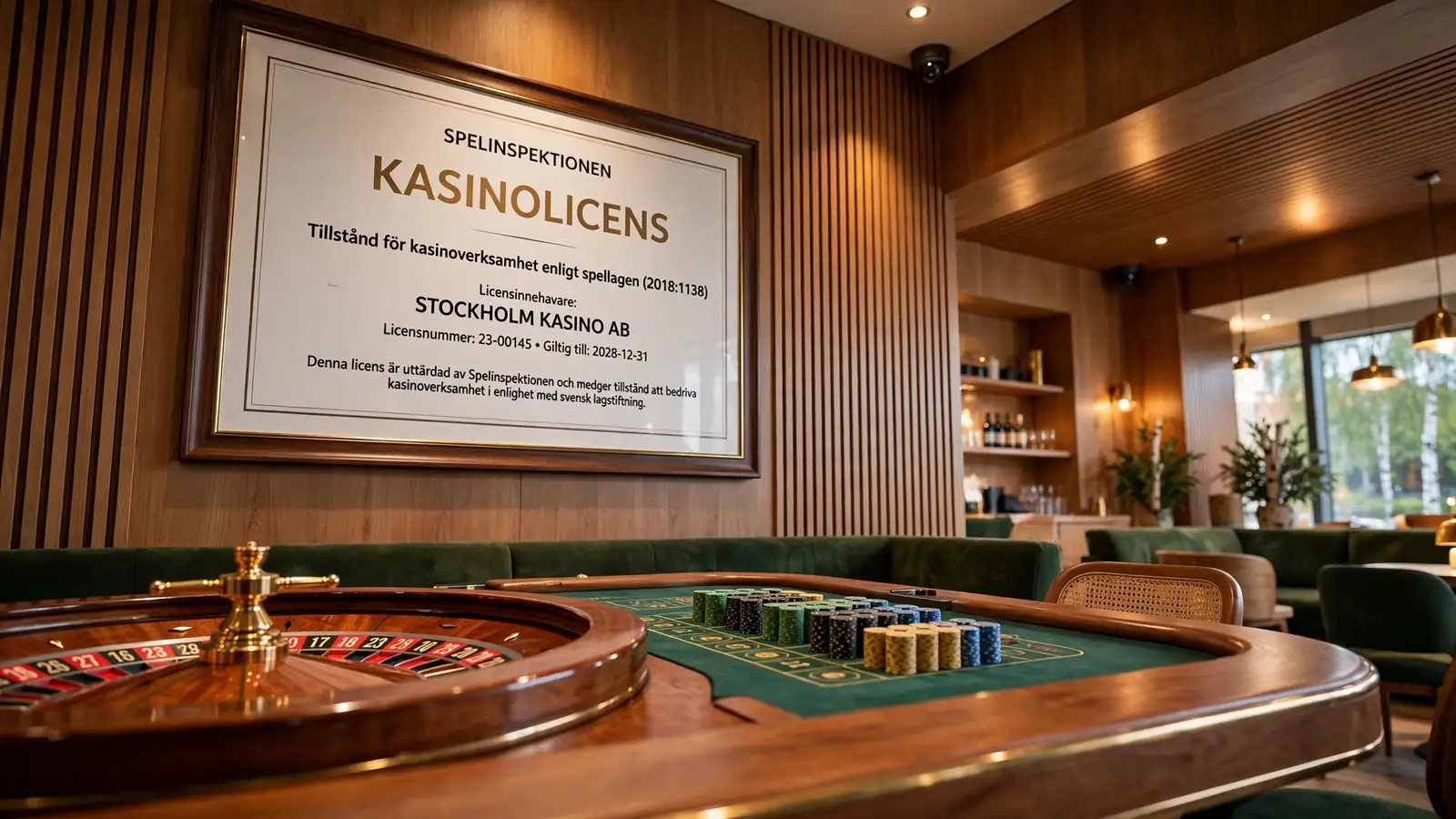 Svensk licensram och roulettebord i ett säkert nätcasino